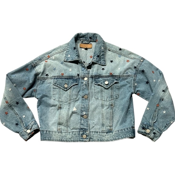 BLANKNYC Country Girl Embroidered Star Jean Jacket Distressed Size S Blank NYC - Picture 1 of 3